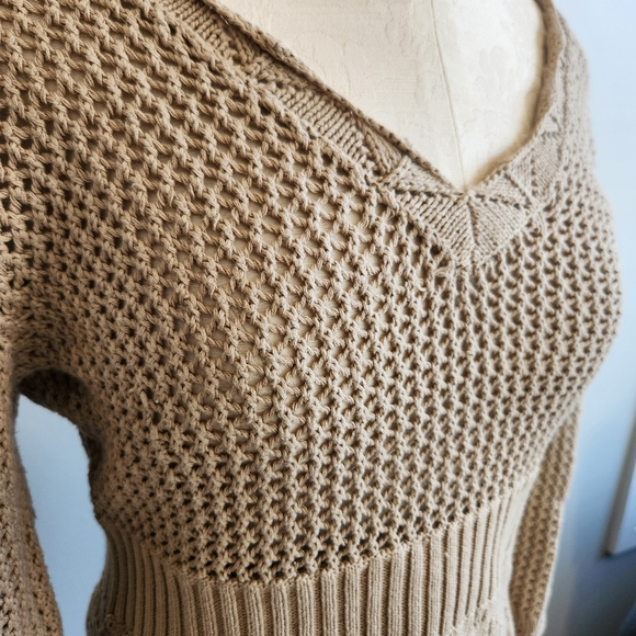 Y2K Vintage 2000s Babydoll Crochet Knit Top Sweater Empire Waist Size Large - Picture 4 of 11